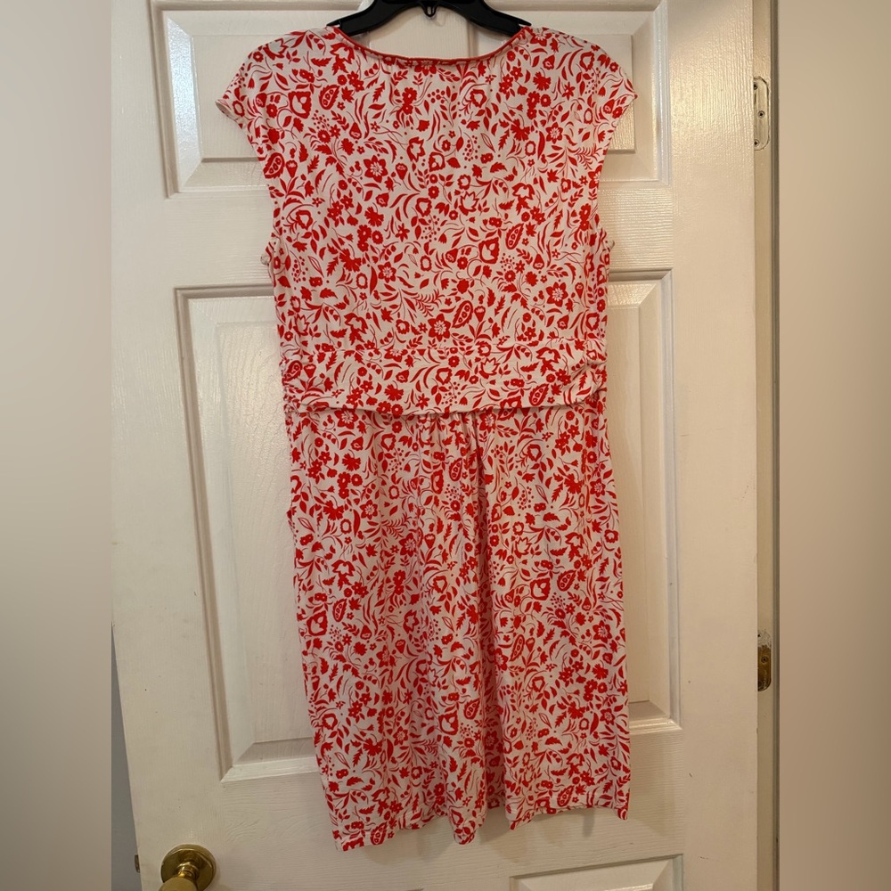 Boden Margot Jersey Dress Red & White US Sz 16 R Modal Cotton Pockets Cap Sleeve - Picture 3 of 4